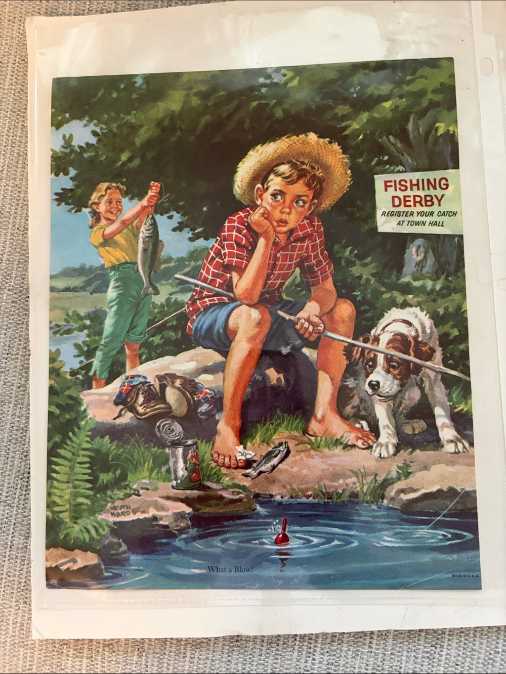 Vintage Fishing Derby Print - Boy in Red Plaid Shirt. By Keith Ward
